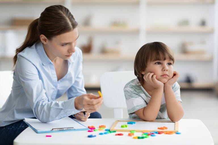 Bored sad little boy refusing to cooperate with his private teacher | TMZ Behavioral Care in Davie, FL