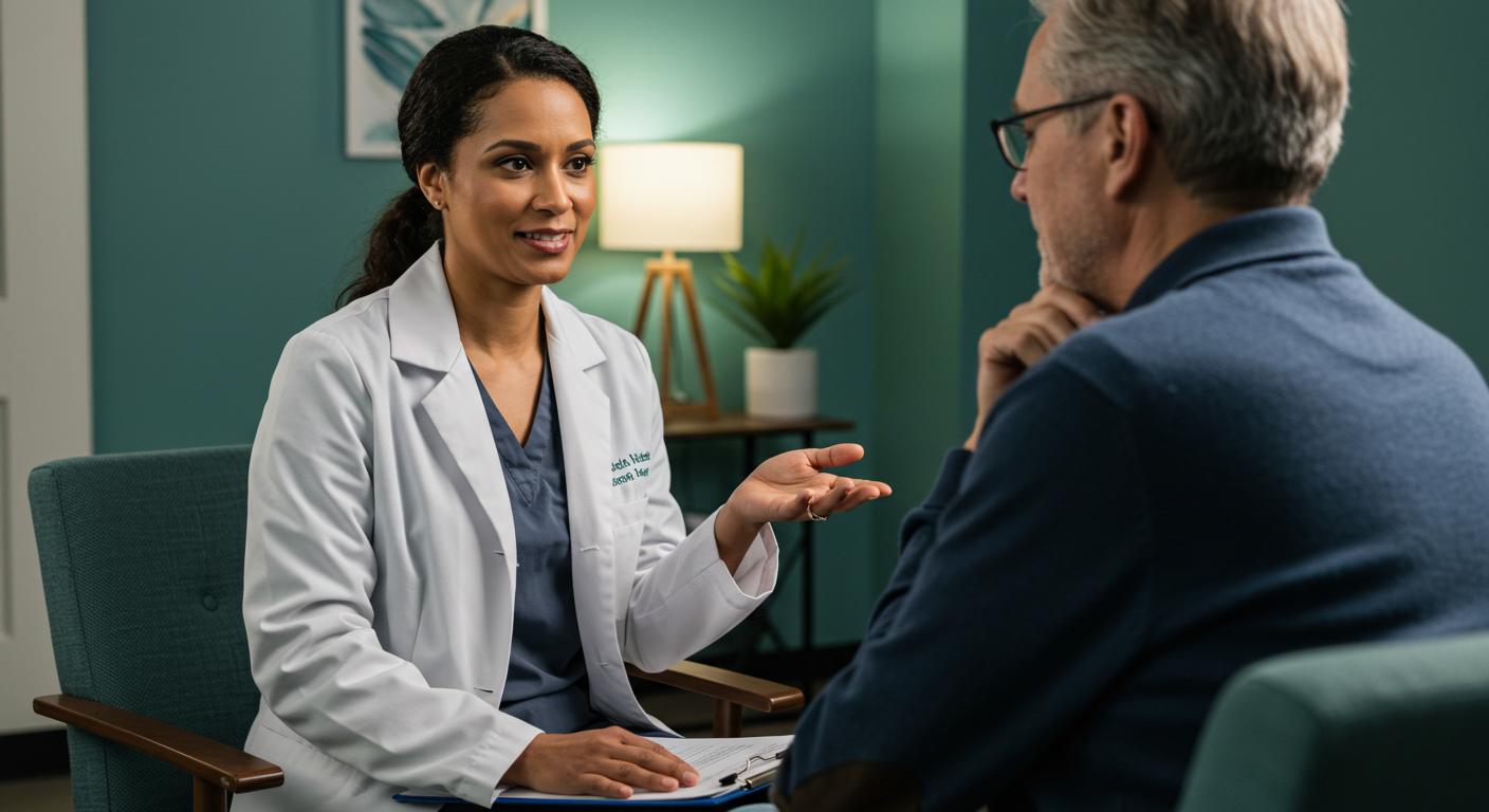 Psychiatric evaluation consultation with a mental health professional in a welcoming clinical office in Davie, Florida.